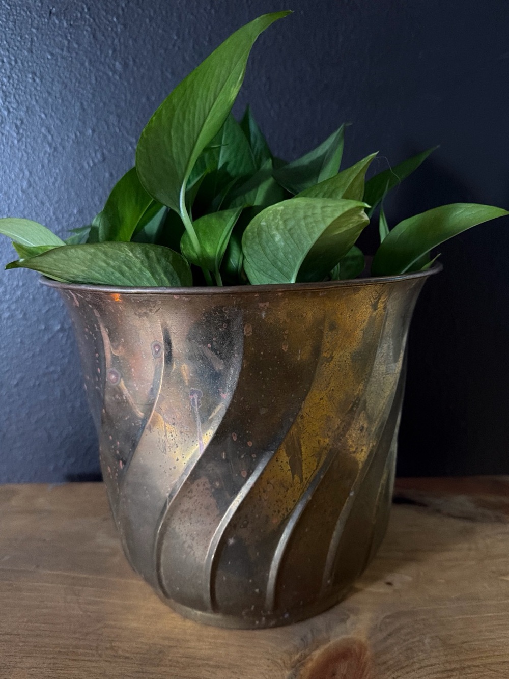 Vintage Herberger's Mid-Century Brass Swirl Planter Pot Fluted Cachepot 10" MCM